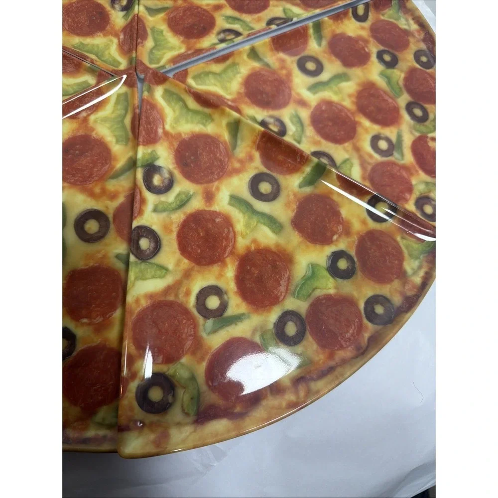 6 Melamine PEPPERONI PIZZA PLATES Triangle Individual Slices Dinnerware‎ 90's